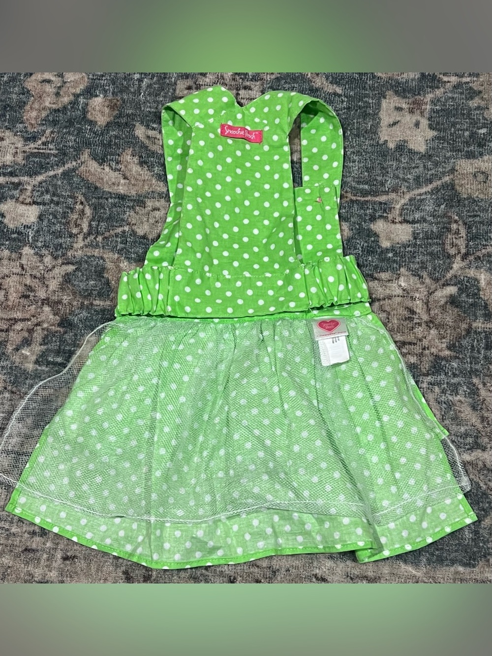 Smoochie Pooch by SimplyShe Green Polka Dot Dog Apron Dress size M - Picture 3 of 6